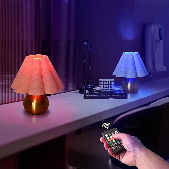 Rechargeable Crodless Small Table Lamp, Battery Operated Remote Control Gold Mini Table Lamps for Bedroom Nightstand, Cute Small Table Lamp for Small Spaces for Kitchen Counter, Bookshelf
