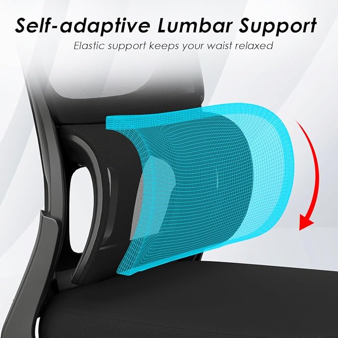 Soohow Office Chair, Mesh Ergonomic Office Chair with Lumbar Support, Comfy Computer Desk Chair with Flip Armrest Rolling Wheels for Home Study Room Office, Black & Black