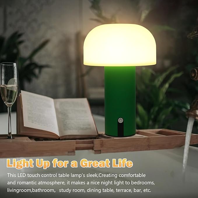 Outdoor Mushroom Rechargeable Table Lamp 9" Small Table Lamp 4000mAh Battery Waterproof Table Lamp Touch Control Stepless Lighting Bedside Table Lamps Night Lights for Bedroom Patio Home Decor