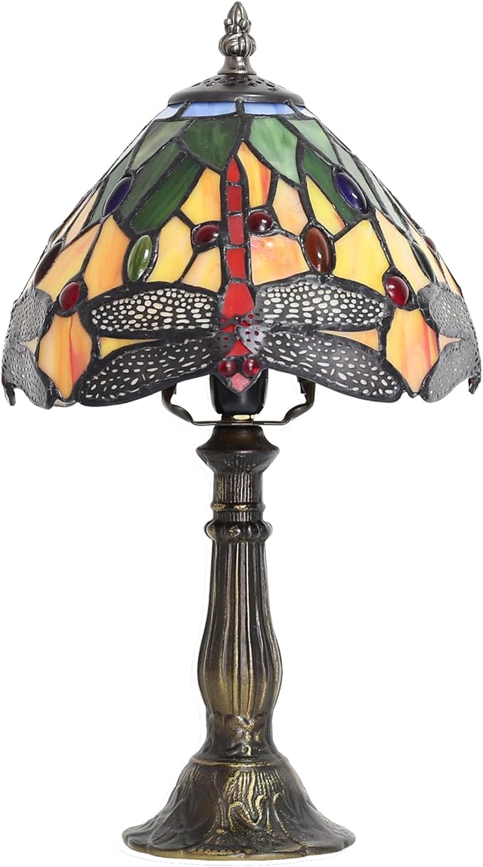 Tiffany Table lamp 8-inch Small Stained Glass lamp in a Vintage Dragonfly Pattern Style can be Used as a Decoration for The Living Room Bedside in The Bedroom or Desk