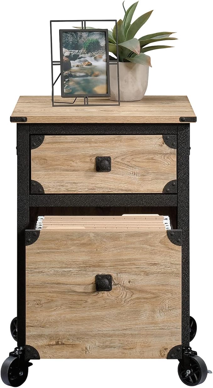 Sauder Steel River Pedestal File Cabinet, Metal Accent File Cabinet, Casters for Mobility, Industrial Style - Milled Mesquite Finish
