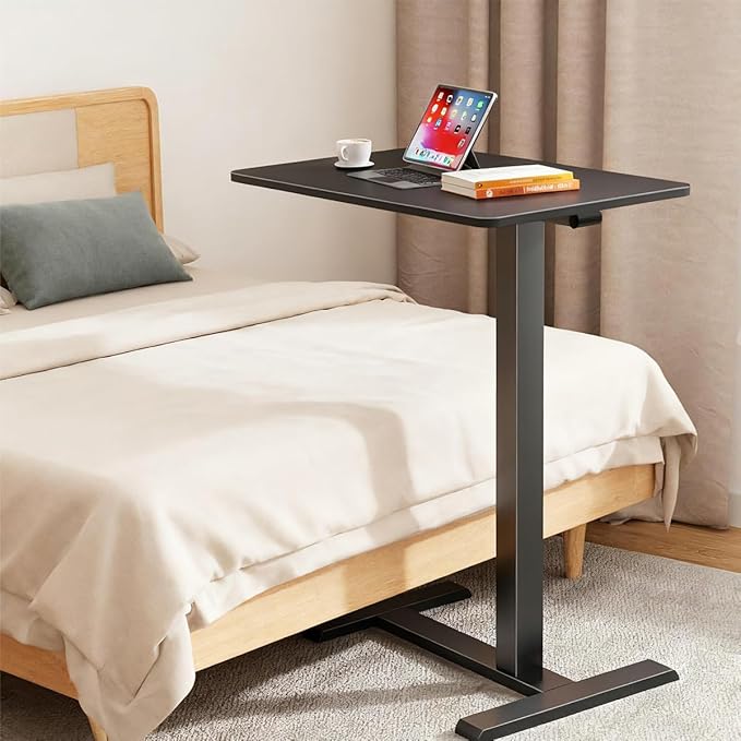 Mobile Overbed Standing Desk with Wheels,Rolling Desk Adjustable Height,Pneumatic Laptop Side Table for Couch,Home,Office,Small Sit Stand Computer Workstation Cart,Black
