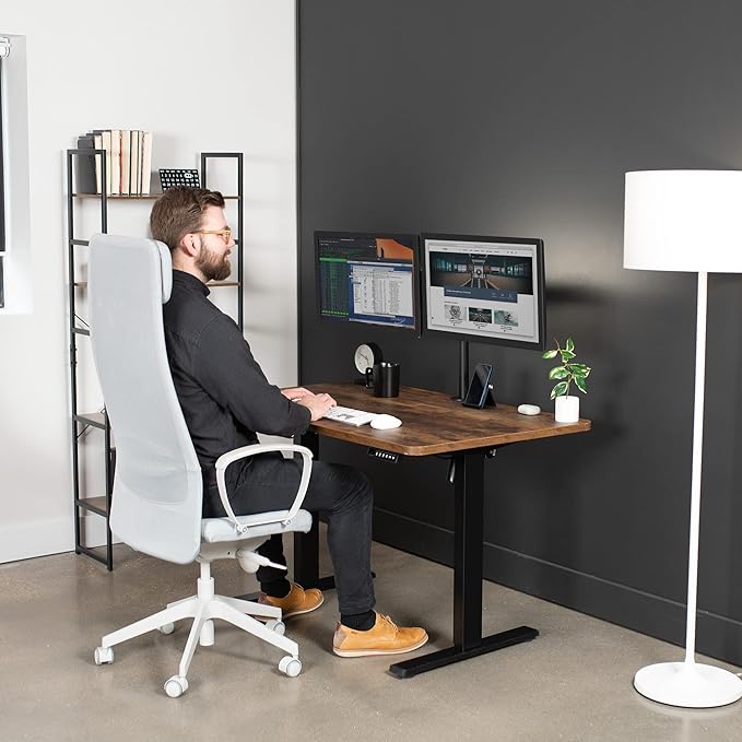 VIVO Electric 48 x 30 in Rustic Standing Desk, Memory Height Adjustment, 1B Series, One-Piece Vintage Brown Top, Black Frame, DESK-KIT-1B5N
