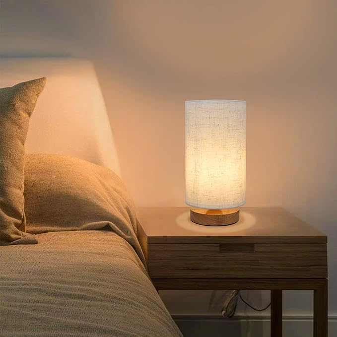 Table Lamps for Bedrooms Set of 2, Minimalist Bedside Lamps Set with Round Fabric Linen Shade,Reading Small Desk Lamp Set of 2 for Kids Room, Night Nightstand Lamp Set for Living Room, Office