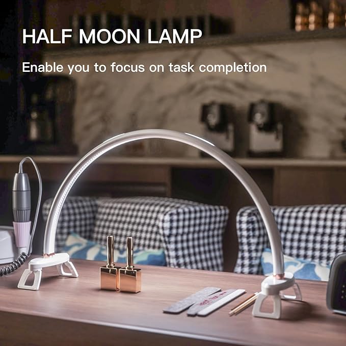 Half Moon Light for Nail Desk,16 inch Half Moon Lamp,Portable Ring Light for Eyelash Extensions,Suitable for Nail Beauty Crafts Sculpture,Brightness Adjustable