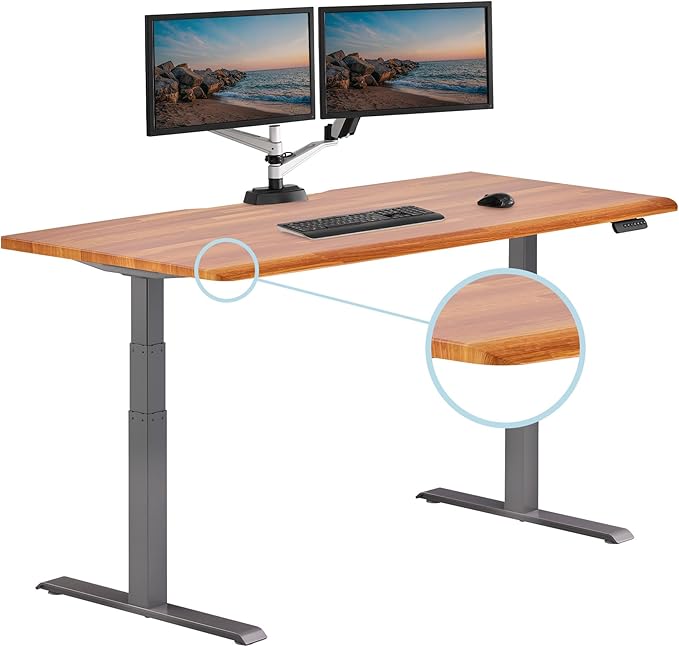 Vari ComfortEdge 72x30 Inch Electric Standing Desk – Height Adjustable Large Office Sit Stand VariDesk with Sloped Edge, Memory Presets, 180 LB Capacity + Tool-Free Assembly (Butcher Block)