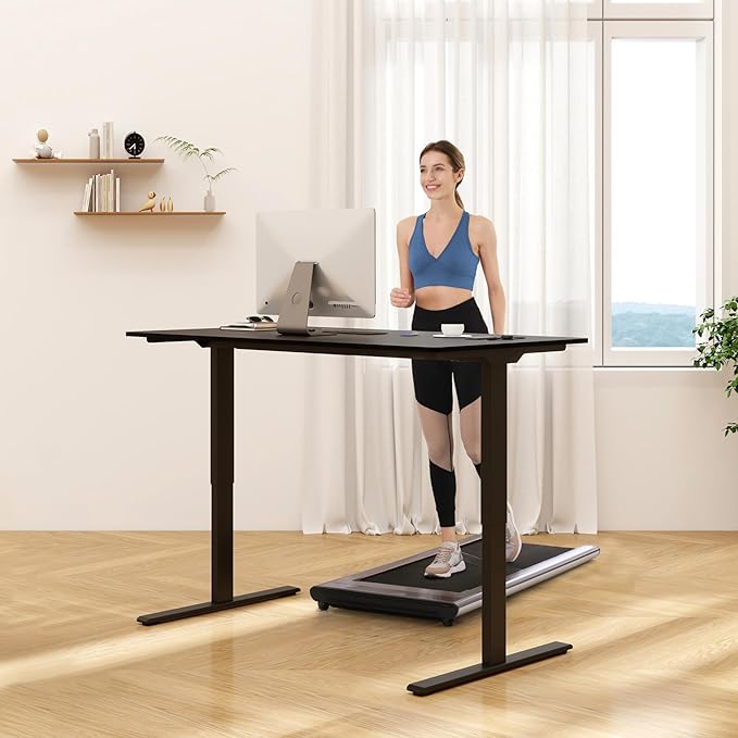 FLEXISPOT Standing Desk Electric Height Adjustable Desk with 48 x 24 Inches Splice Board, Ergonomic Memory Controller, Black Top + Black Frame