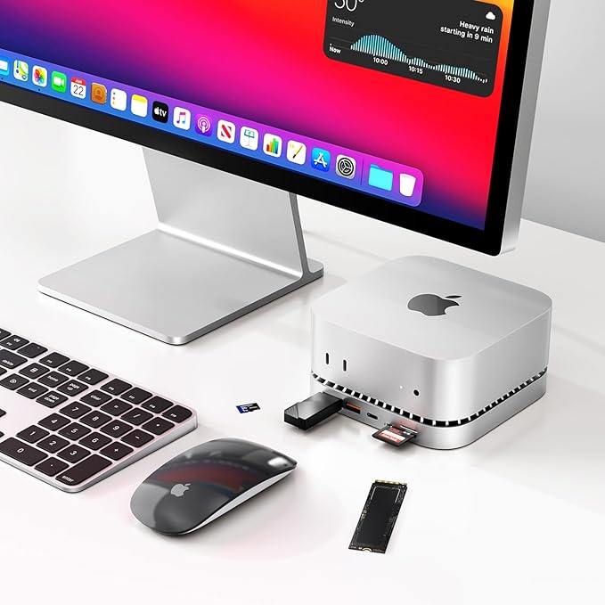Mac mini M4 Dock, USB C Hub Aluminum Mac mini Stand and HDMI Hub for M4 and Pro 2024 with M.2 NVMe/SATA SSD Enclosure, 4K60Hz HDMI,10G USB A/C, 5G USB A*2, Charge, SD/TF, Audio
