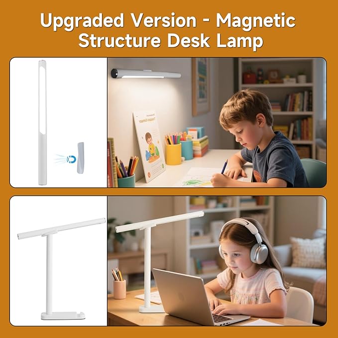 Magnetic Led Desk Lamp: 2 in 1 Reading Lamp with Phone Holder & USB Charging Port for Home Bedroom Office Study | Dorm Desk Lamp with 3500-6500k Touch Control Dimming | 5 Brightness Levels | White