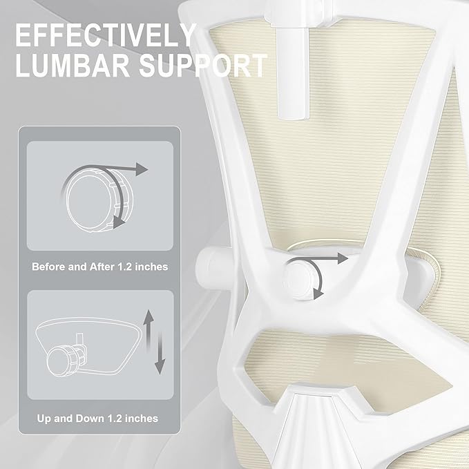 Misolant Ergonomic Office Chair with Footrest, Ergonomic Desk Chair with Adjustable 2D Lumbar Support, High Back Computer Chairs with Adjustable Headrest, Beige Comfortable Executive Office Chair