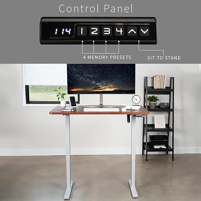 VIVO Electric 48 x 30 in Standing Desk, Memory Height Adjustment, 1B Series, One-Piece Dark Walnut Top, Gray Frame, DESK-KIT-1G5D