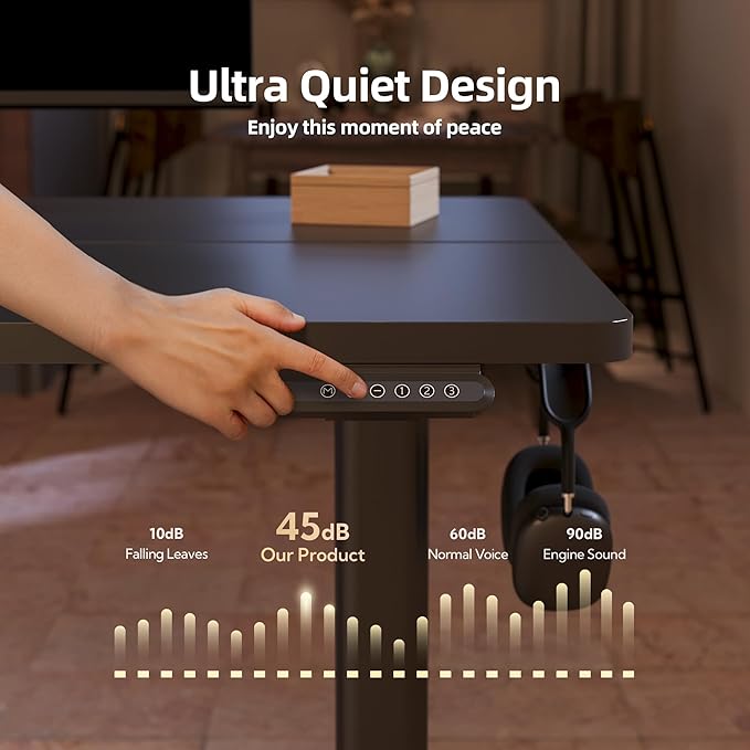 INNOVAR Electric Standing Desk, Adjustable Height Stand up Desks, 55 x 24 Inches Sit Stand up Desk for Home Office Computing, 3-Preset Memory Height Ergonomic Rising Desks, Black