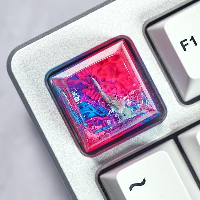 Hammerhead Shark in Pink Blue Ocean Artisan Keycap R1 SA Profile Custom Sea Creatures Keycaps 1U ESC Handmade Gaming Resin Key Cap Cherry MX Switch Compatible Mechanical Keyboard Sea Lover Gift
