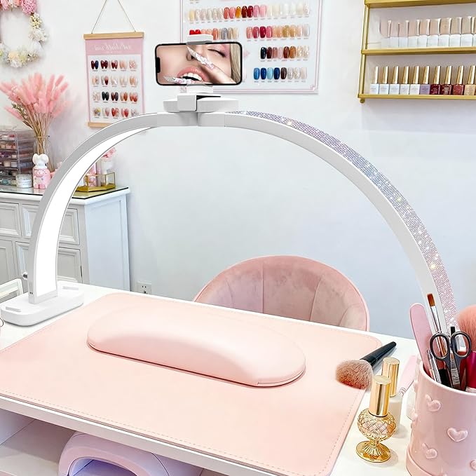 Half Moon Light for Nail Desk 31inch Half Moon Lamp Portable Ring Light for Eyelash Extensions,Suitable for Nail Beauty Crafts Sculpture Brightness Adjustable