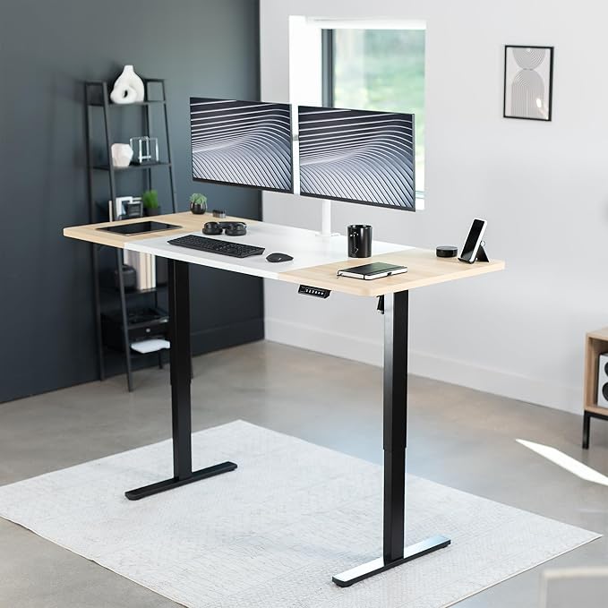 VIVO Electric 71 x 30 in Standing Desk, Memory Height Adjustment, 1B Series, White and Light Wood Top, Black Frame, DESK-KIT-1B7WC
