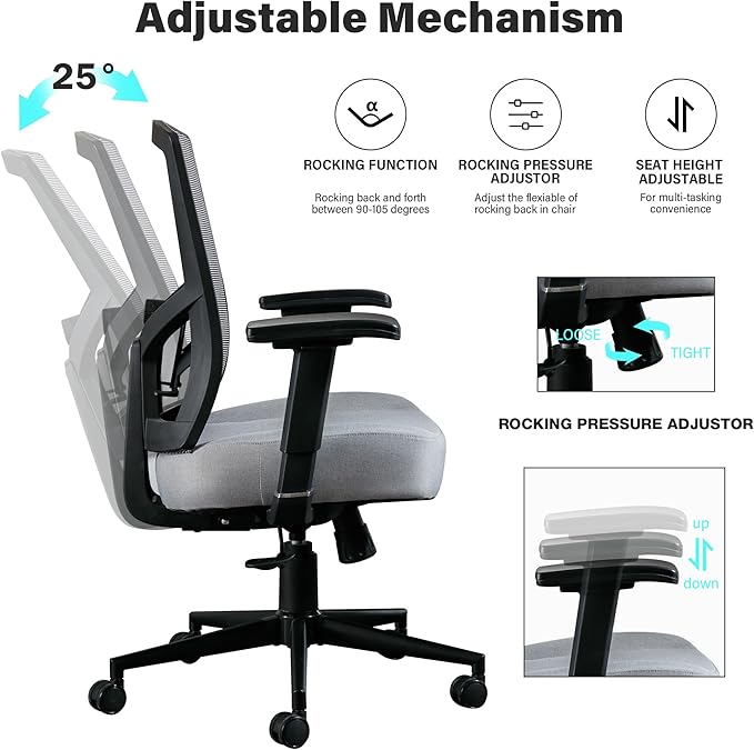 Blue Whale Big and Tall Office Chair 450lbs, Ergonomic High Back Computer Desk Chair for Heavy People with 2D Adjustable Waist Support and Heavy Duty Metal Base Mesh Chair