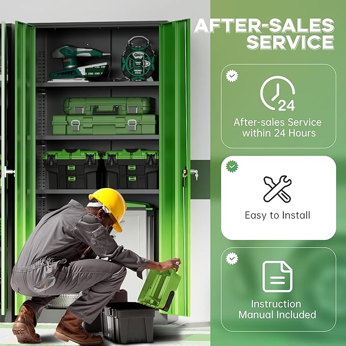 INTERGREAT Metal Storage Cabinet,72" Steel Lockable File Cabinet with Locking Doors and Adjustable Shelves,Locking Tool Cabinets for Office,Home,Garage,Gym,School (Black Green)