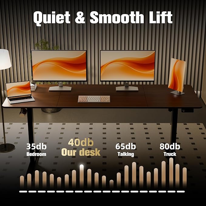 ERGOMAKER Electric Standing Desk, 67" x 23.6" Height Adjustable Sit Stand Desk with Splice Board for Home Office, Computer Desk Memory Preset (Black Frame, Walnut Desktop)