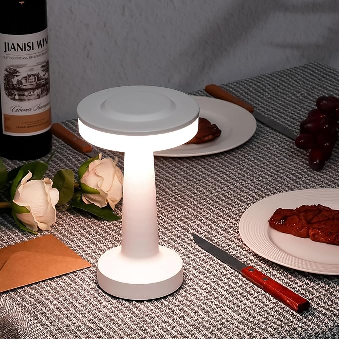 Riakrum Set of 2 LED Portable Cordless Table Lamp with Touch Sensor 3 Color Stepless Dimming Rechargeable Battery up to 15 Hours Cordless Table Light Wireless Lamp for Nursery(White,4 Pcs)
