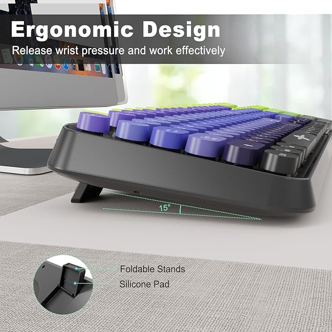 Wireless Keyboard and Mouse Combo | Cute Colorful Keyboard and Mouse with 2.4GHz Cordless Retro Typewriter Keyboard | Auto-Sleep | USB Receiver for Windows PC/Laptop - Black Purple Gradient