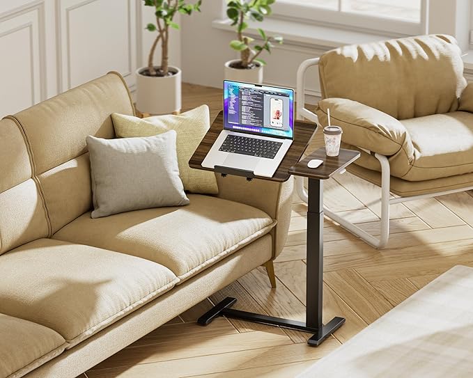 Ywin Medical Adjustable Tilt Overbed Bedside Table with Wheels, Swivel Portable Tray Table(27.6" W x 15.8" D), Small Standing Desk for Bedroom, Hospital, Couch, Office Use,Black Walnut