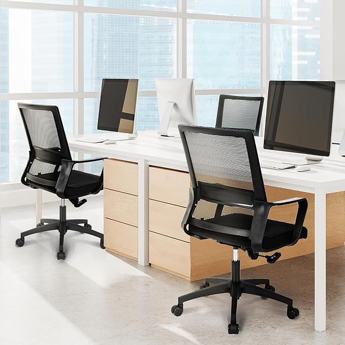 NEO CHAIR Office Chair Gaming Desk Computer Chair Ergonomic Mesh Mid Back with Wheels Lumbar Support Comfy Swivel Adjustable for Home (Black)