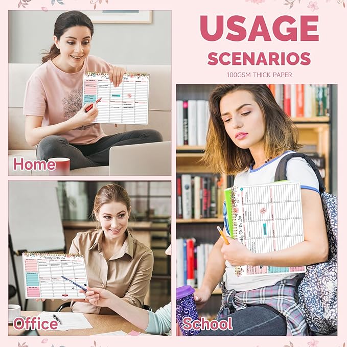 Weekly To Do List Notepad with 52 Undated Sheets, 8.5"×11" Week Desk Planner Undated Weekly Planner with Spiral Bound for Women & Man Home School and Work, Pink