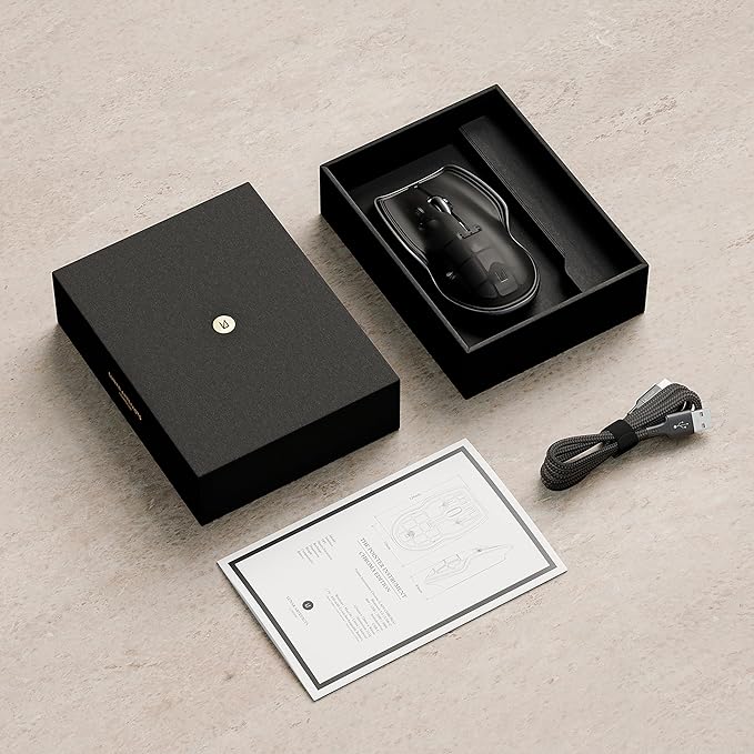 LUNAR ARTEFACTS Wireless Bluetooth Computer Mouse in Black on Black Chroma - Rechargable with Ambidextrous and Ergonomic Multi Surface Tracking