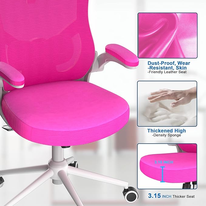 Ergonomic Office Chair with Adjustable Headrest & Lumbar Support - High Back Desk Chair with Flip-Up Arms, 360 Swivel Executive Computer Task Chair (Modern, Neon Pink)