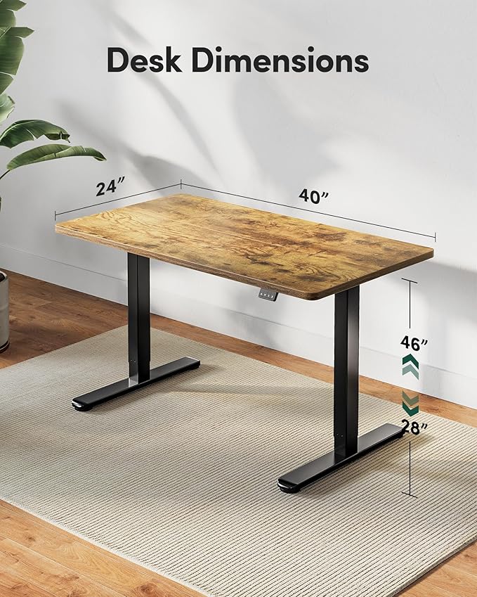 Cubiker Standing Desk, Stand up Height Adjustable Home Office Electric Desk, 40 x 24 Inch Sit Stand Desk with Splice Board, Rustic Brown Desktop