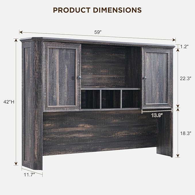T4TREAM 59" Home Office Desk Hutch with Ample Storage, Only Match VSC Series Farmhouse Desk (Dark Rustic Oak)