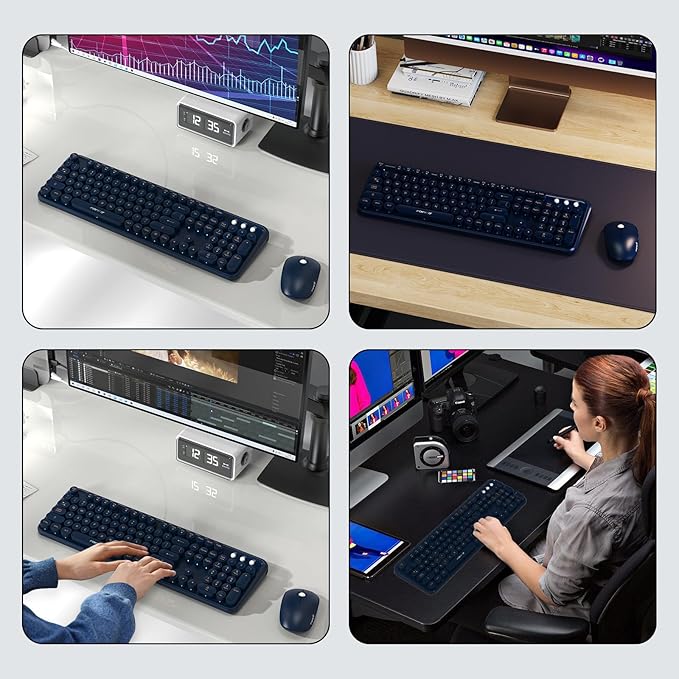 Wireless Keyboard and Mouse Combo with Switch Button- 2.4GHz Cordless Typewriter Keyboard | Auto-Sleep | USB Receiver for Windows PC/Laptop - Dark Blue