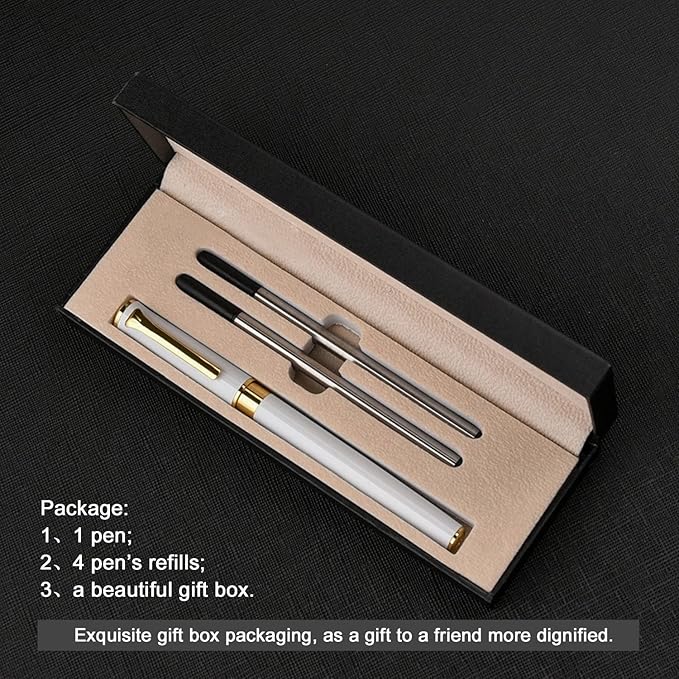 YIVONKA Luxury Ballpoint Pen Black Refill Line width 0.5mm,Best Office Pen Gift for Men & Women Professional Executive,Nice BallPens Classy Gift Box (White)