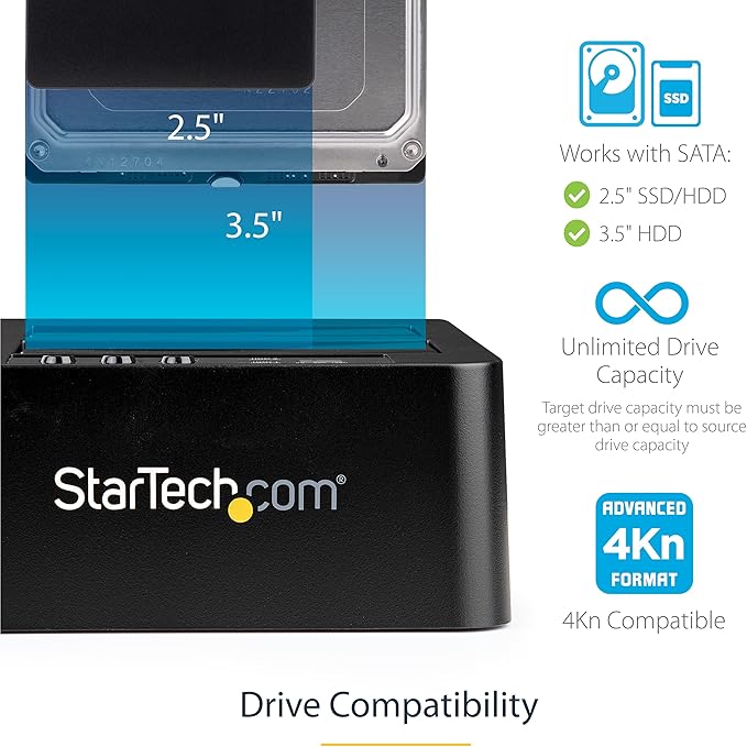 StarTech.com USB Flash Drive Duplicator and HDD/SSD Cloner Docking Station with LCD and Erase Modes, 1 to 2 Drive Copier, Sanitizer, and Dock (USBDUP12, SDOCK2U313R)