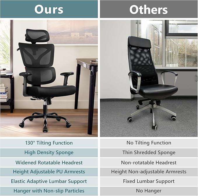 Winrise Office Desk Chair - Ergonomic High Back Reclining Gaming Chair with Breathable Mesh, Lumbar Support, Adjustable Armrests (Big and Tall - Orange)