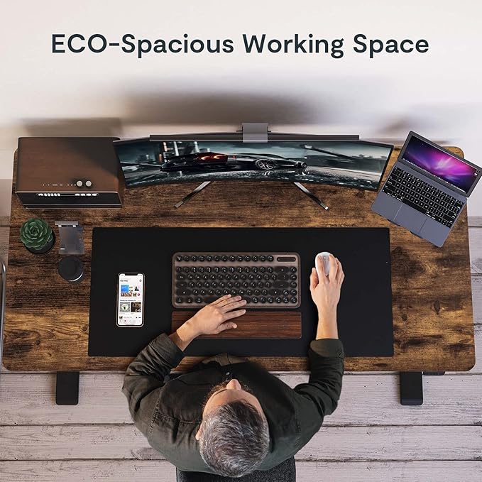FLEXISPOT EN1 Whole-Piece Standing Desk, 55x28 Inches Electric Sit Stand Desk with Automatic Smart Keypad (Black Frame + Rustic Top, 2 Packages)