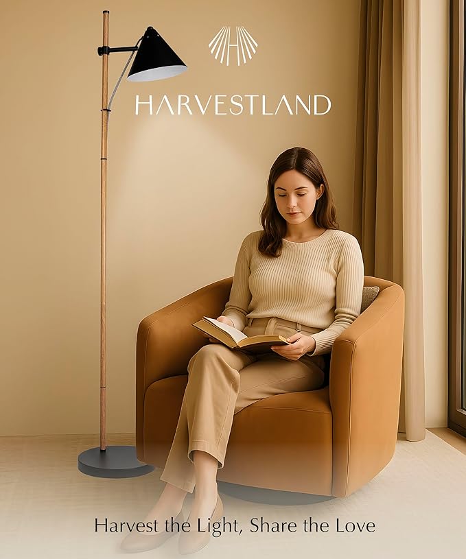 HarvestLand Noah Black Standing Lamp – Adjustable Floor Reading Lamps Over Chair with Solid Base, Reading Floor Lamp, Black Floor Lamp for Living Room and Bedroom, Library Décor, Rustic Floor lamp