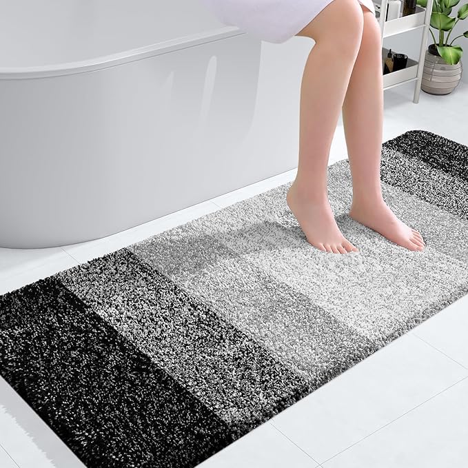 OLANLY Bathroom Runner Rugs 54x24, Extra Soft Absorbent Microfiber Bath Rugs, Rubber Backing, Quick Dry, Machine Washable Bath Mats for Bathroom Floor, Tub and Shower, Home Decor Accessories, Black