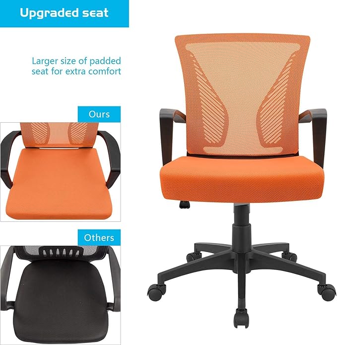 Furmax Office Chair Ergonomic Computer Desk Mesh Chair Mid Back Swivel Lumbar Support with Armrest (2, Orange)