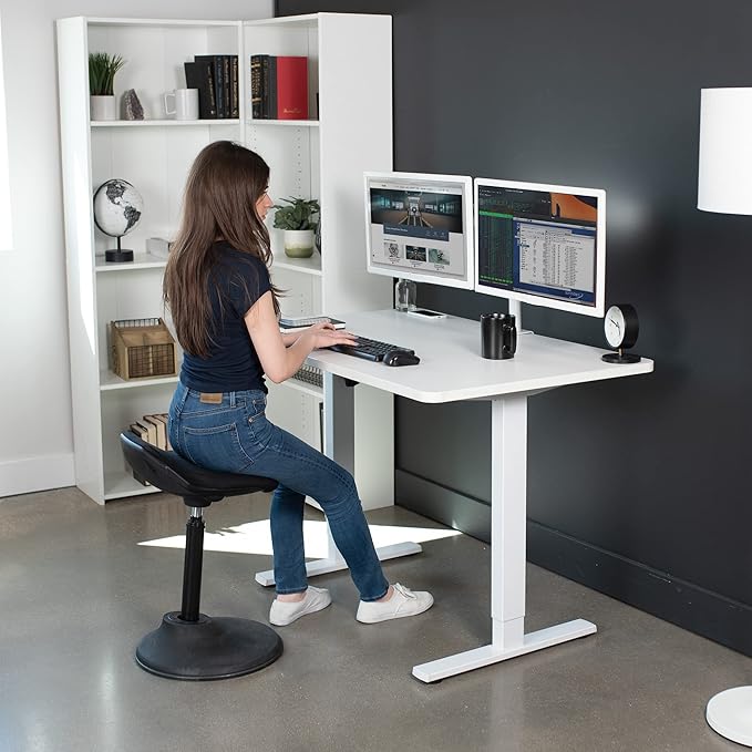 VIVO Electric 48 x 30 in Standing Desk, Memory Height Adjustment, 1B Series, One-Piece White Top, White Frame, DESK-KIT-1W5W