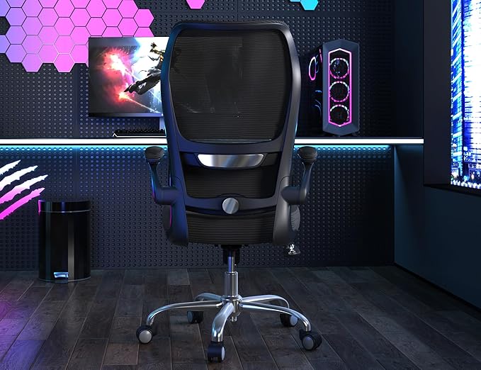 TRALT Ergonomic Office Chair - Desk Chair with Wave High Back Adjustable Lumbar Support Computer Chair - Gaming Chairs Mesh Backrest and PU Leather Seat for Home Reading Chairs to Adults(Black)