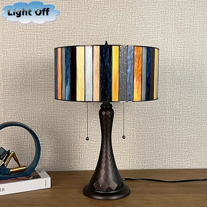 Tiffany Style Table Lamp,Red 14 inch Stained Glass Table Light,Antique Style 2-Lights Large Desk Beside Reading Lamp for Living Room Bedroom Office