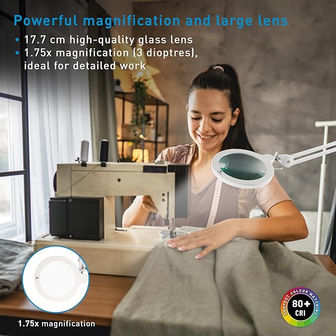 Magnifying Lamp XL - Clip On Magnifier Lamp for Nail Salons, Tattoo Artists, Reading & Detailed Work - Dimmable Mag Lamp