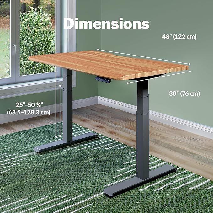 Vari ComfortEdge 48x30 Inch Electric Standing Desk – Height Adjustable Sit Stand VariDesk with Memory Presets, Sloped Edge, 220 LB Capacity + Tool-Free Assembly (Butcher Block)