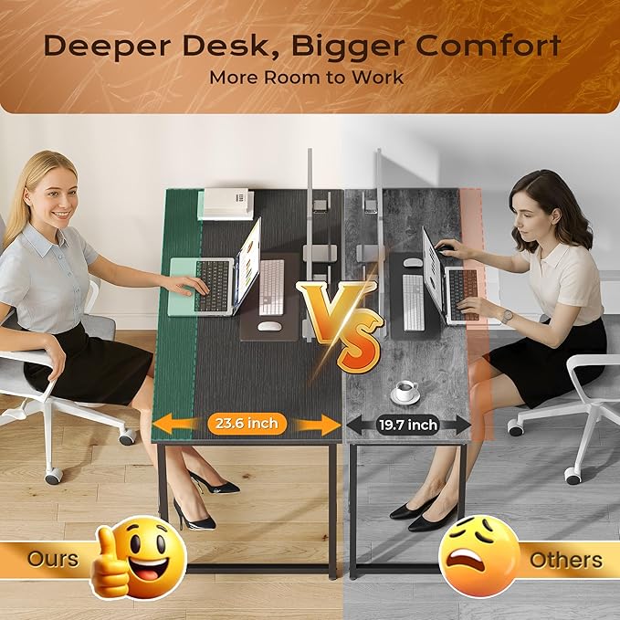 PRAISUN 40 X 24 Inch Computer Desk with Deeper Desktop, Gaming Office Writing Work Desk for Home Office, Study, Bedroom, Work from Home Desk, Metal Frame, Black