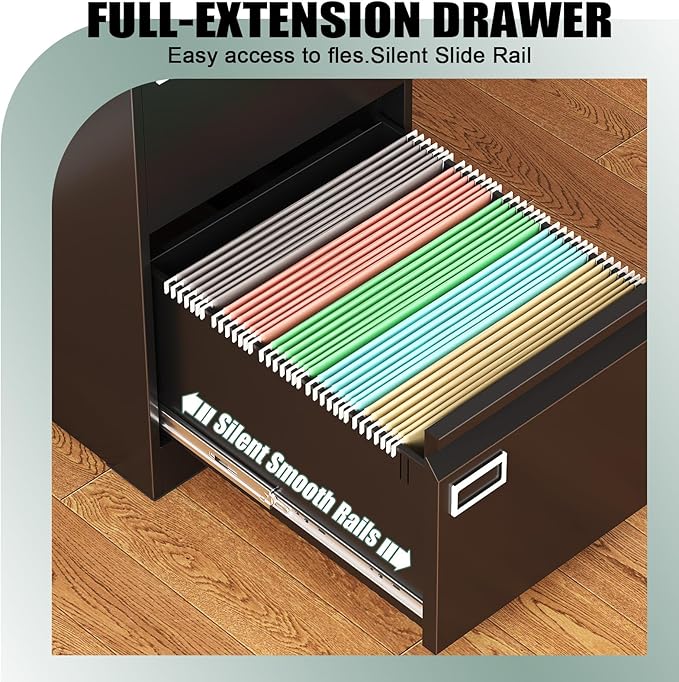Three Drawer File Cabinet with Lock, Metal Filing Cabinet for Home Office, 3 Drawer Locking Filing Cabinets, Black Vertical File Cabinets for Letter/Legal / A4 / F4 Size, Lockable Design