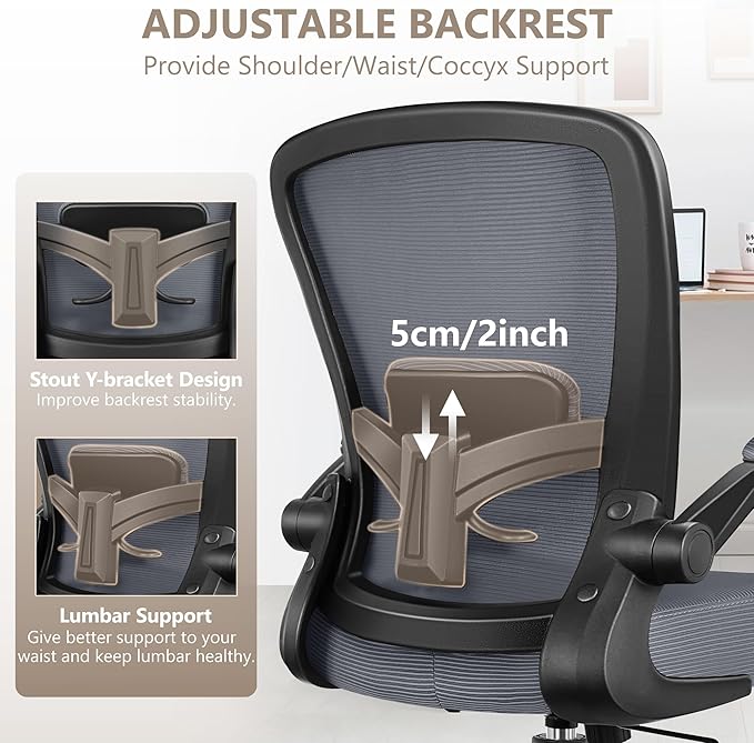 FelixKing Office Chair, Ergonomic Desk Chair Breathable Mesh Chairs Adjustable High Back Lumbar Support Flip-up Armrests, Executive Rolling Swivel Comfy Computer Chairs Home Office Slate Gray