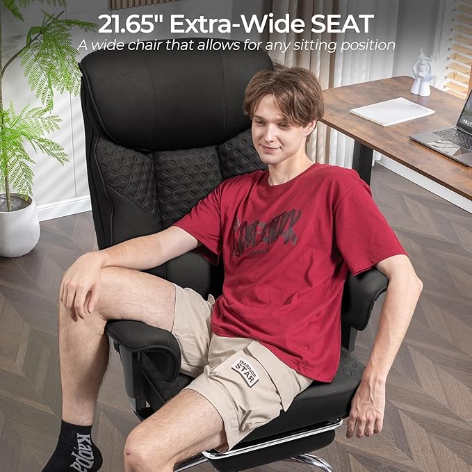GTRACING Big and Tall Office Chair 400LBS Wide Ergonomic Fabric Deluxe Embossing Designed Gaming Chair with Foot Rest,150°Reclining Adjustable Armrests Pocket Spring Back Support and Pillow