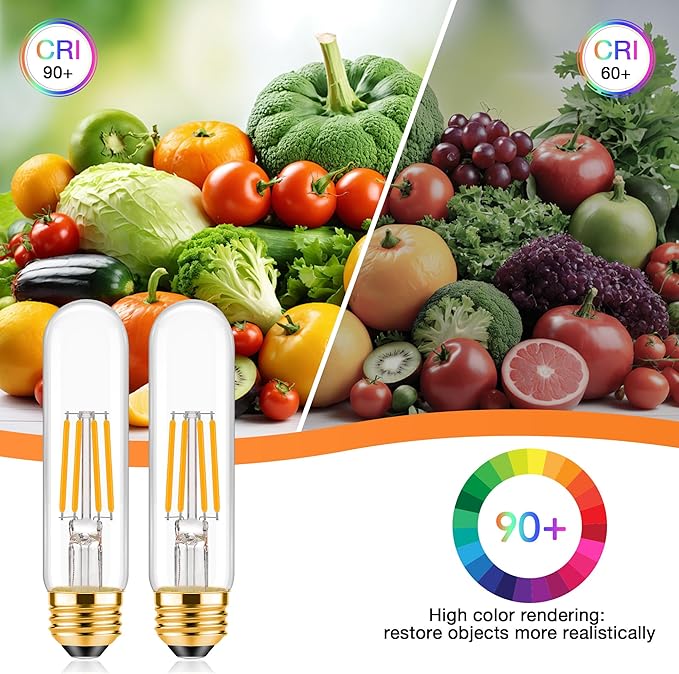 ToBeGreat T30 Light Bulbs 4 Watt Equivalent 40W Bulb E26 Tubular Bulbs T10 LED Bulb Warm White 2700K,Desk Lamp,Bedbroom Bathroom Dimmable,Chandelier (Clear, 5 in (2pack))