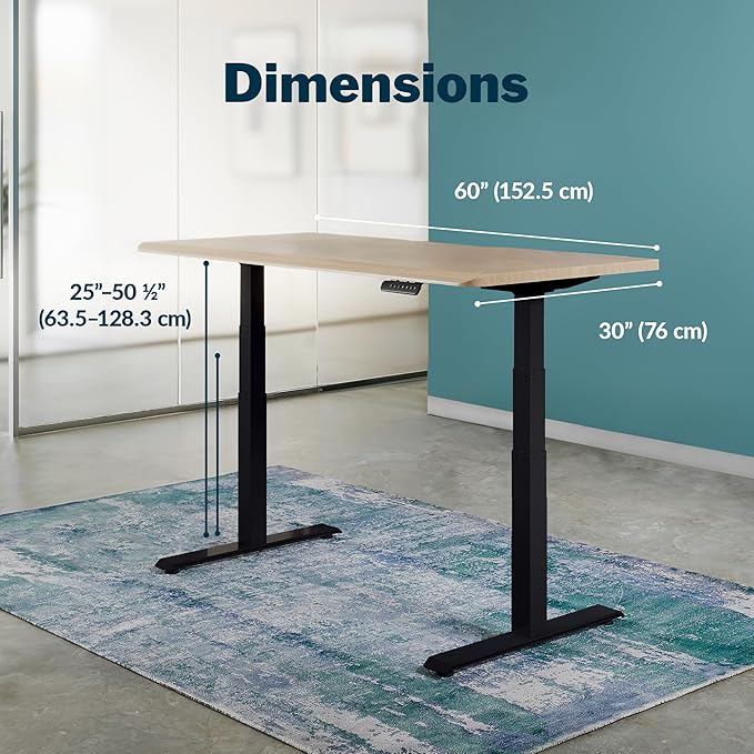 Vari ComfortEdge 60x30 Inch Adjustable Electric Standing Desk – Sit Stand VariDesk with Memory Presets, Sloped Edge, 200 LB Capacity + Tool-Free Assembly (Light Wood)